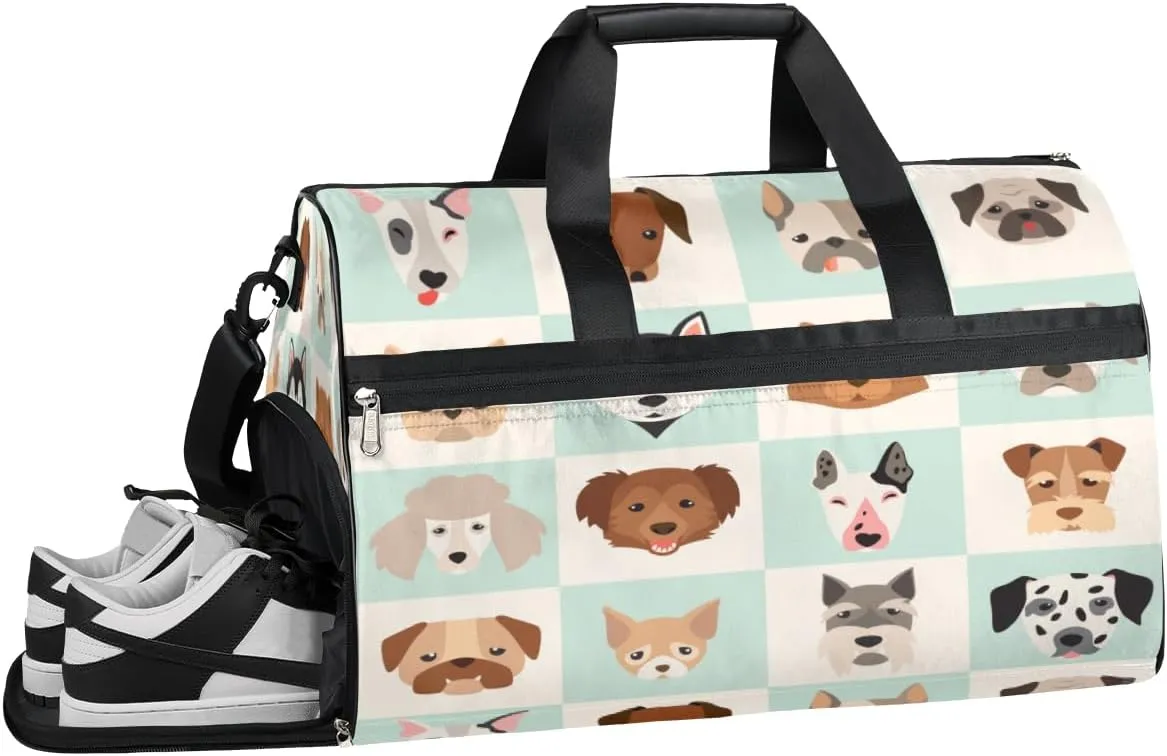 Cute Dog Theme Sports Gym Bag with Wet Pocket & Shoes Compartment Waterproof Workout Duffel Bag for Women and Men Weekender Overnight Duffle Bag Travel Carry-on Tote