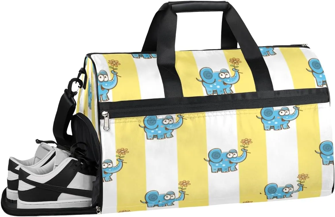 Cute Elephant Pattern Sports Gym Bag with Wet Pocket & Shoes Compartment Waterproof Workout Duffel Bag for Women and Men Weekender Overnight Duffle Bag Travel Carry-on Tote