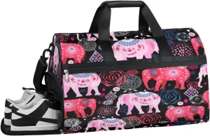 Cute Elephant Sports Gym Bag with Wet Pocket & Shoes Compartment Waterproof Workout Duffel Bag for Women and Men Weekender Overnight Duffle Bag Travel Carry-on Tote