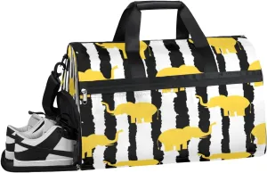 Cute Elephant Stripe Animal Sports Gym Bag with Wet Pocket & Shoes Compartment Waterproof Workout Duffel Bag for Women and Men Weekender Overnight Duffle Bag Travel Carry-on Tote