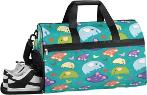 Cute Elephant Theme Sports Gym Bag with Wet Pocket & Shoes Compartment Waterproof Workout Duffel Bag for Women and Men Weekender Overnight Duffle Bag Travel Carry-on Tote