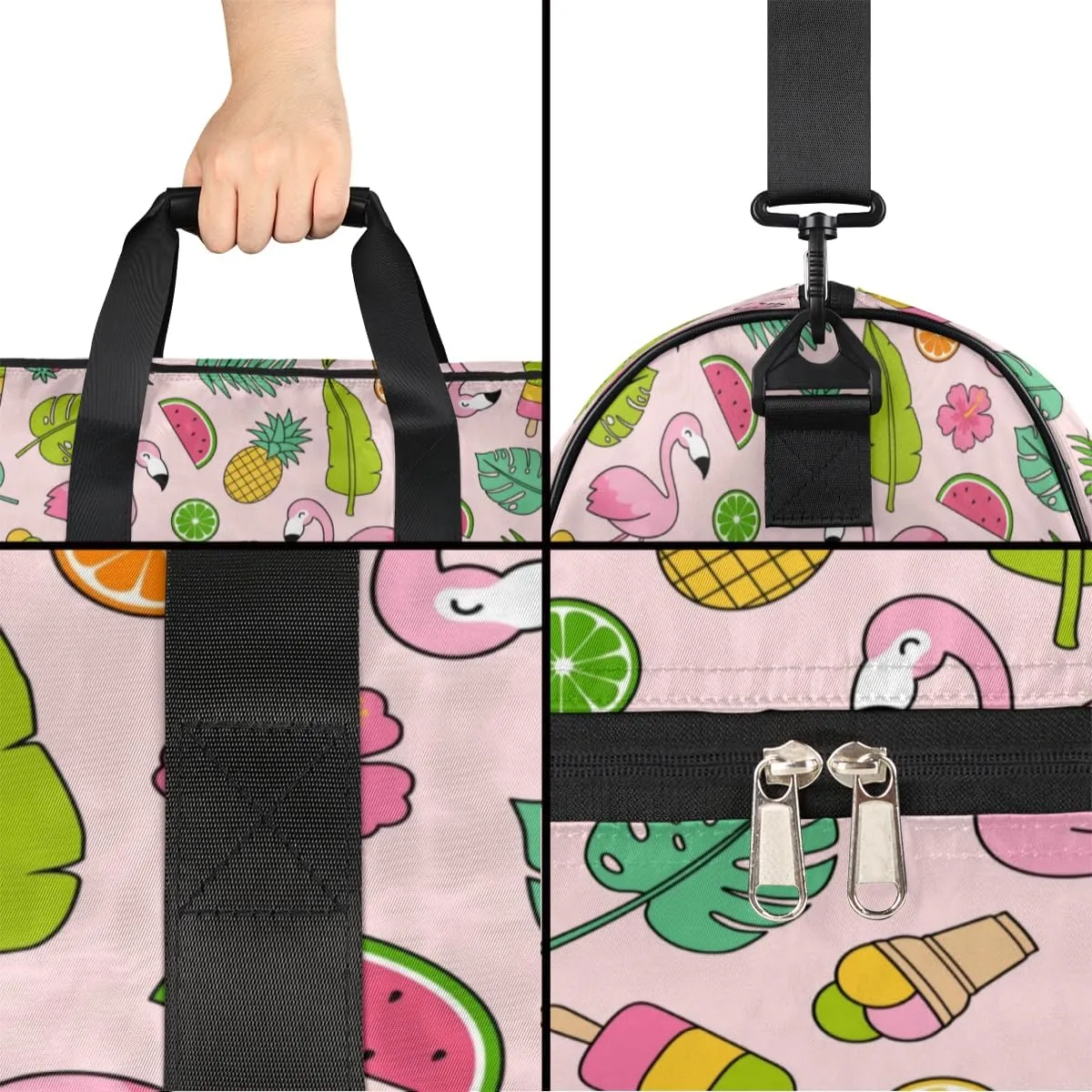 Cute Flamingo Pattern Sports Gym Bag for Women Men Travel Duffel Bag with Wet Pocket & Shoes Compartment Waterproof Weekender Overnight Tote Carry on Bag Lightweight