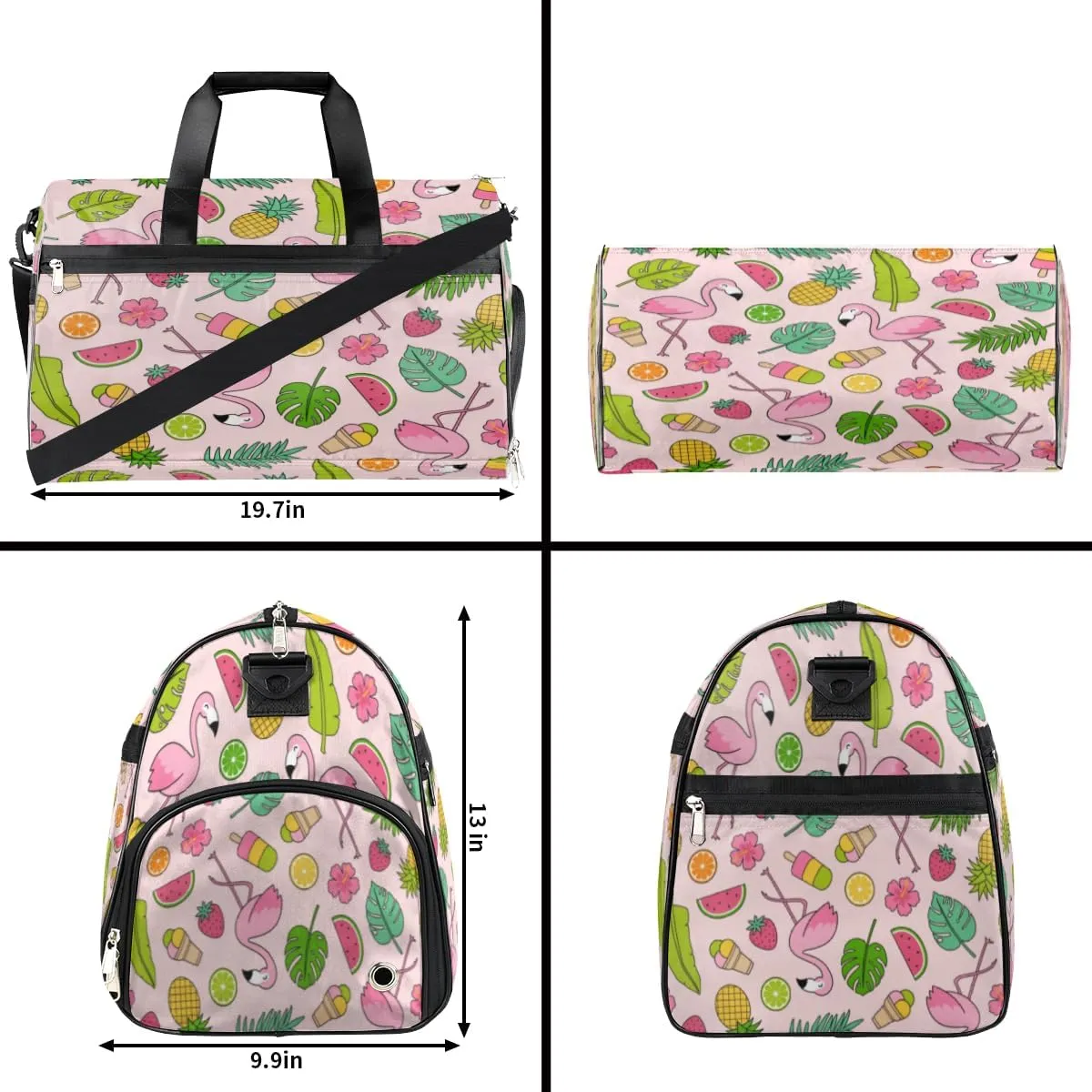 Cute Flamingo Pattern Sports Gym Bag for Women Men Travel Duffel Bag with Wet Pocket & Shoes Compartment Waterproof Weekender Overnight Tote Carry on Bag Lightweight