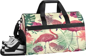 Cute Flamingo Sports Gym Bag with Wet Pocket & Shoes Compartment Waterproof Workout Duffel Bag for Women and Men Weekender Overnight Duffle Bag Travel Carry-on Tote