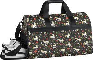 Cute Flower Unicorn Sports Gym Bag for Women and Men Travel Duffel Bag Overnight Shoulder Bag Waterproof Workout Bag Portable Sports Tote with Shoes Compartment