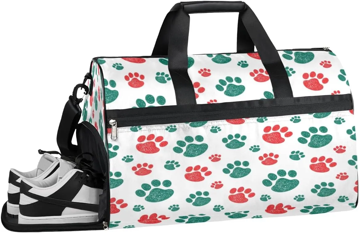Cute Footprints Animals Sports Gym Bag with Wet Pocket & Shoes Compartment Waterproof Workout Duffel Bag for Women and Men Weekender Overnight Duffle Bag Travel Carry-on Tote