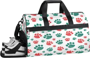 Cute Footprints Animals Sports Gym Bag with Wet Pocket & Shoes Compartment Waterproof Workout Duffel Bag for Women and Men Weekender Overnight Duffle Bag Travel Carry-on Tote