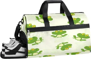 Cute Frog Animal Sports Gym Bag with Wet Pocket & Shoes Compartment Waterproof Workout Duffel Bag for Women and Men Weekender Overnight Duffle Bag Travel Carry-on Tote