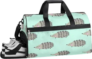 Cute Hedgehog Turquoise Sports Gym Bag for Women and Men Travel Duffel Bag Overnight Shoulder Bag Waterproof Workout Bag Portable Sports Tote with Shoes Compartment