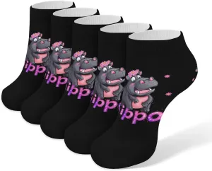 Cute Hippo 5 Pairs Low Cut Ankle Socks for Men Women Athletic Running Socks No Show Breathable
