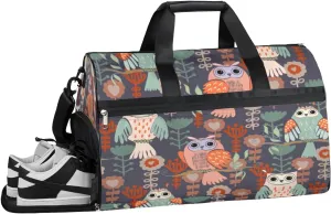 Cute Owl Sports Gym Bag with Wet Pocket & Shoes Compartment Waterproof Workout Duffel Bag for Women and Men Weekender Overnight Duffle Bag Travel Carry-on Tote