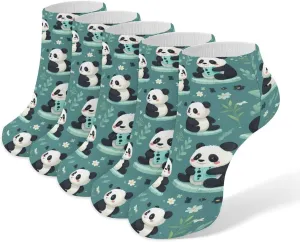 Cute Pandas 5 Pairs Low Cut Ankle Socks for Men Women Athletic Running Socks No Show Breathable