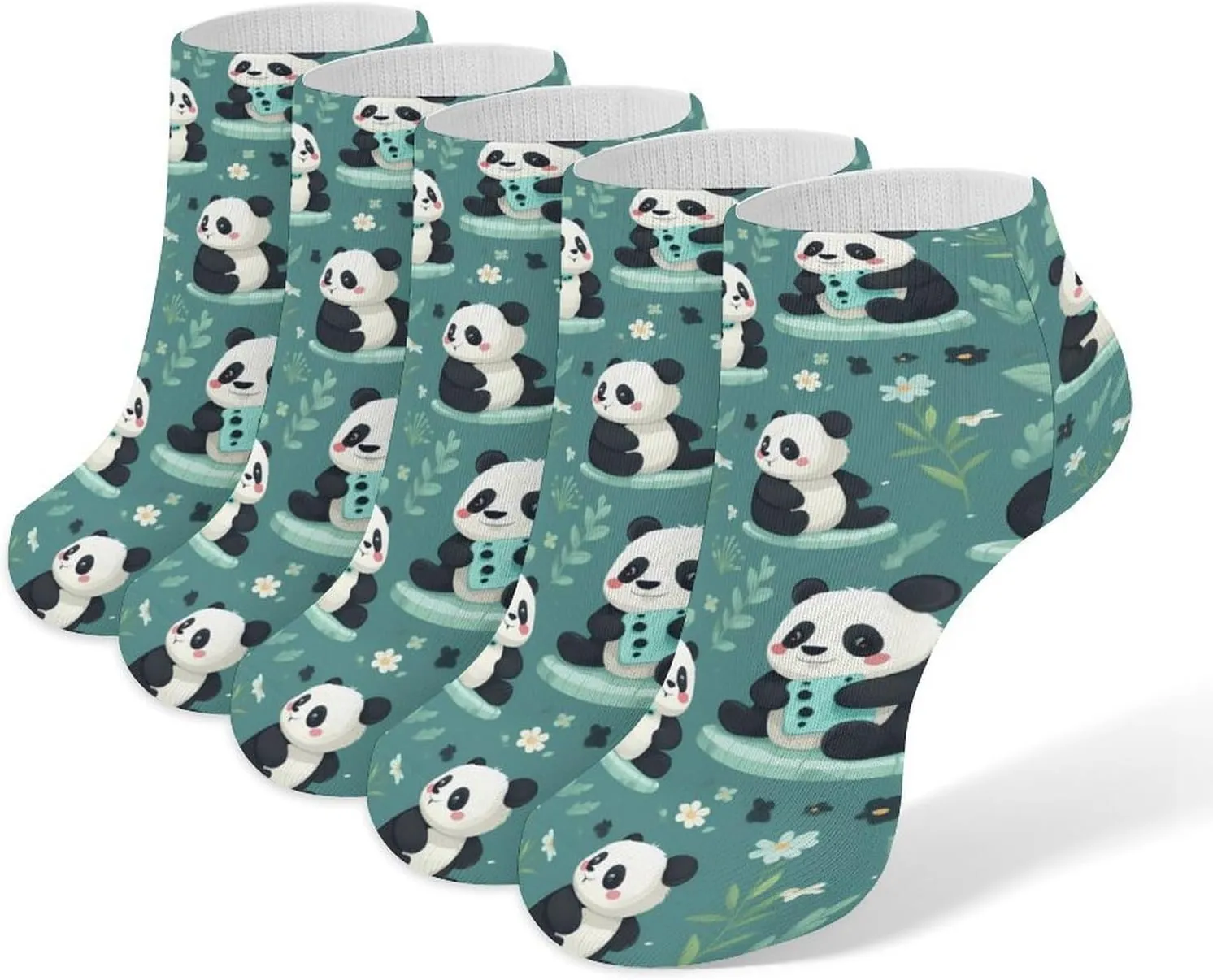 Cute Pandas 5 Pairs Low Cut Ankle Socks for Men Women Athletic Running Socks No Show Breathable
