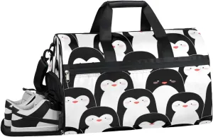 Cute Penguin Animal Sports Gym Bag with Wet Pocket & Shoes Compartment Waterproof Workout Duffel Bag for Women and Men Weekender Overnight Duffle Bag Travel Carry-on Tote