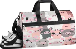 Cute Pig Paint Sports Gym Bag for Women Men Travel Duffel Bag with Wet Pocket & Shoes Compartment Waterproof Weekender Overnight Tote Carry on Bag Lightweight