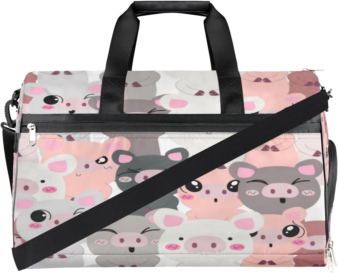 Cute Pig Paint Sports Gym Bag for Women Men Travel Duffel Bag with Wet Pocket & Shoes Compartment Waterproof Weekender Overnight Tote Carry on Bag Lightweight