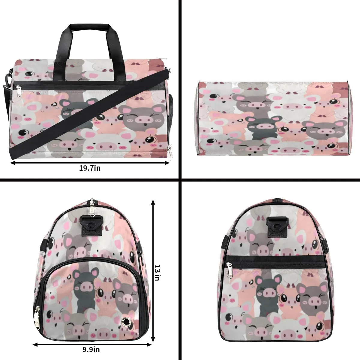 Cute Pig Paint Sports Gym Bag for Women Men Travel Duffel Bag with Wet Pocket & Shoes Compartment Waterproof Weekender Overnight Tote Carry on Bag Lightweight