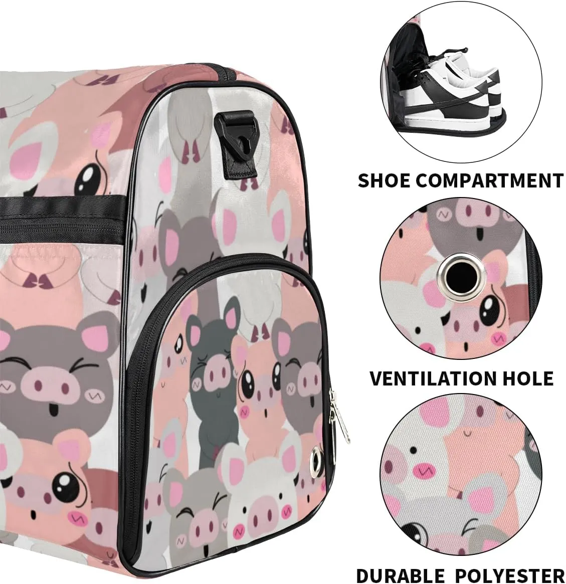 Cute Pig Paint Sports Gym Bag for Women Men Travel Duffel Bag with Wet Pocket & Shoes Compartment Waterproof Weekender Overnight Tote Carry on Bag Lightweight