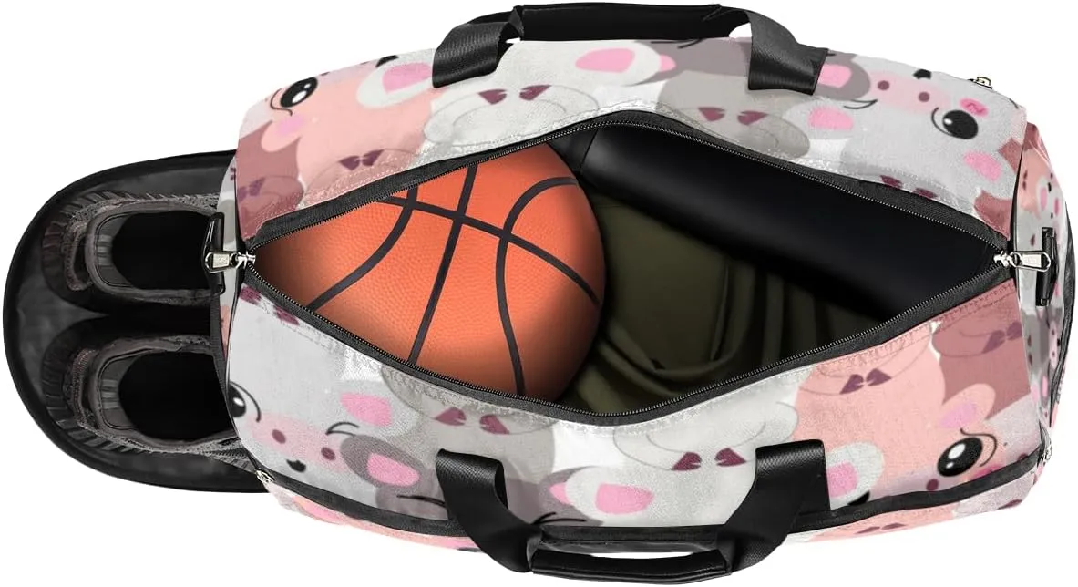 Cute Pig Paint Sports Gym Bag for Women Men Travel Duffel Bag with Wet Pocket & Shoes Compartment Waterproof Weekender Overnight Tote Carry on Bag Lightweight