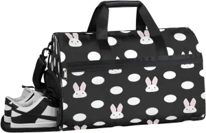 Cute Rabbit Polka Dots Sports Gym Bag with Wet Pocket & Shoes Compartment Waterproof Workout Duffel Bag for Women and Men Weekender Overnight Duffle Bag Travel Carry-on Tote