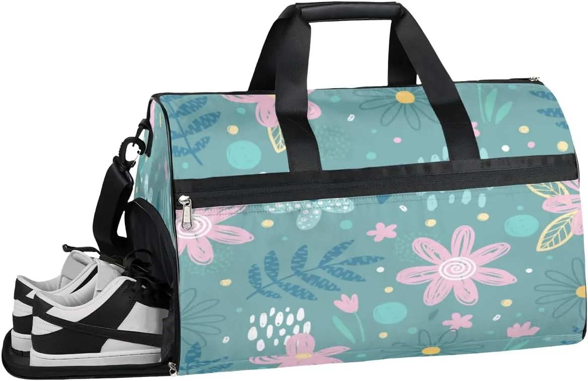 Cute Style Sports Gym Bag with Wet Pocket & Shoes Compartment Waterproof Workout Duffel Bag for Women and Men Weekender Overnight Duffle Bag Travel Carry-on Tote