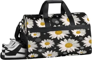 Daisy Floral Patterns Sports Gym Bag with Wet Pocket & Shoes Compartment Waterproof Workout Duffel Bag for Women and Men Weekender Overnight Duffle Bag Travel Carry-on Tote