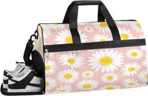 Daisy Pink Aesthetic Sports Gym Bag for Women and Men Travel Duffel Bag Overnight Shoulder Bag Waterproof Workout Bag Portable Sports Tote with Shoes Compartment