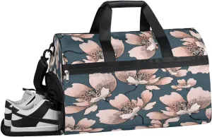 Decorative Flower Bright Sports Gym Bag for Women and Men Travel Duffel Bag Overnight Shoulder Bag Waterproof Workout Bag Portable Sports Tote with Shoes Compartment