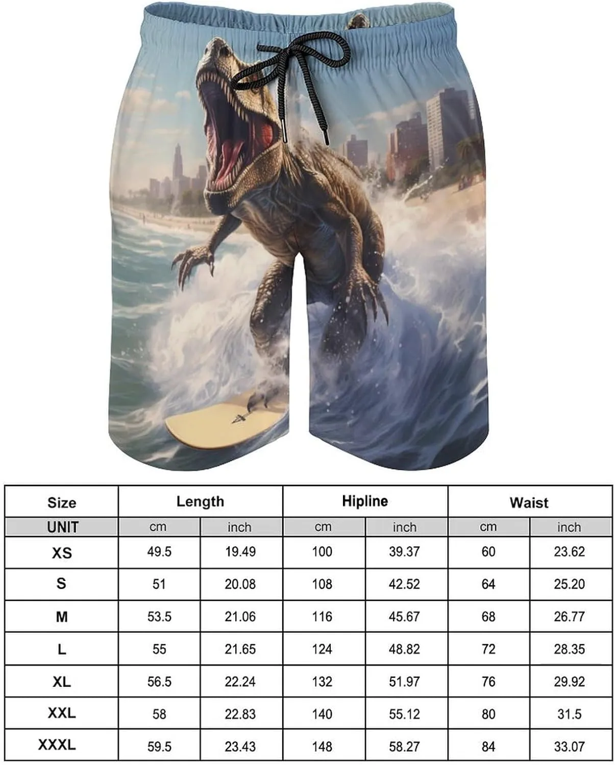Dinosaur Rocking on The Surf Mens Swim Trunks Quick Dry Beach Swimming Shorts with Pockets with Mesh Lining