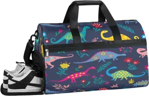 Dinosaur Style Sports Gym Bag with Wet Pocket & Shoes Compartment Waterproof Workout Duffel Bag for Women and Men Weekender Overnight Duffle Bag Travel Carry-on Tote