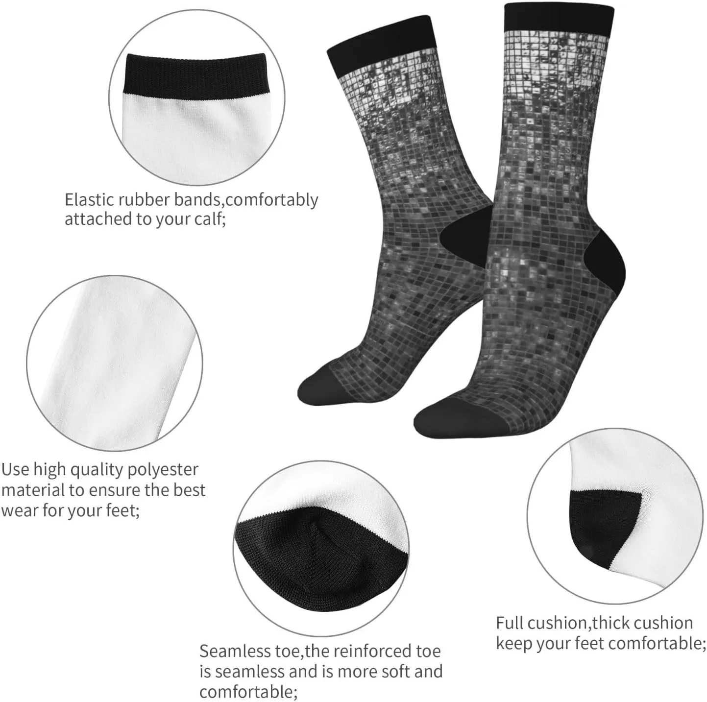 Disco Ball Crew Socks For Men/Women Gifts,Unisex Novelty Casual Dress Socks