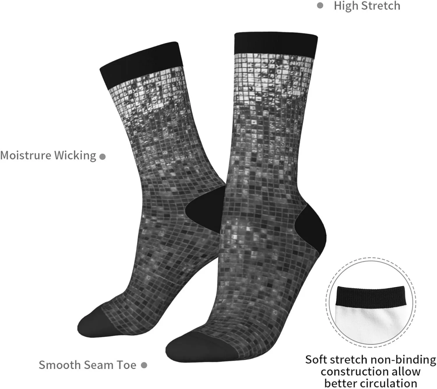 Disco Ball Crew Socks For Men/Women Gifts,Unisex Novelty Casual Dress Socks