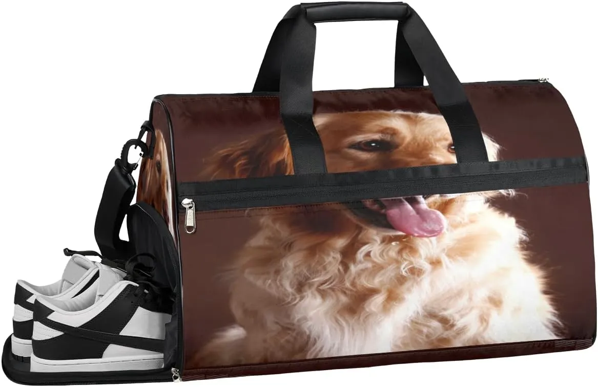 Dog Animals Design Sports Gym Bag with Wet Pocket & Shoes Compartment Waterproof Workout Duffel Bag for Women and Men Weekender Overnight Duffle Bag Travel Carry-on Tote