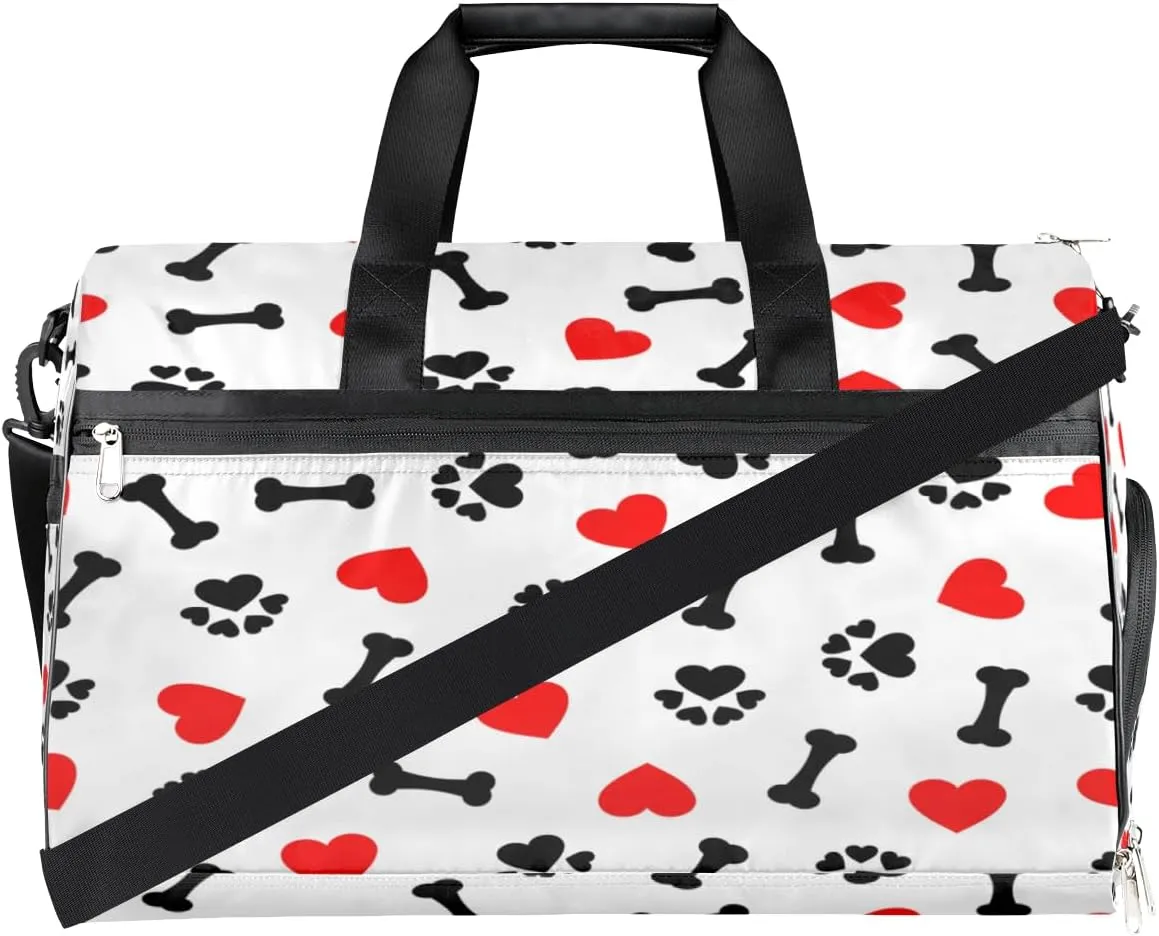 Dogs Paw Pattern Sports Gym Bag for Women Men Travel Duffel Bag with Wet Pocket & Shoes Compartment Waterproof Weekender Overnight Tote Carry on Bag Lightweight