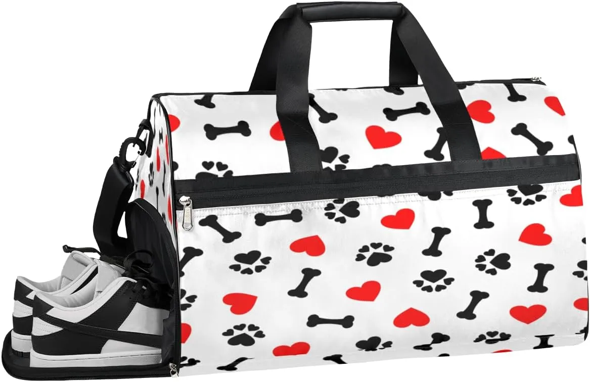 Dogs Paw Pattern Sports Gym Bag for Women Men Travel Duffel Bag with Wet Pocket & Shoes Compartment Waterproof Weekender Overnight Tote Carry on Bag Lightweight