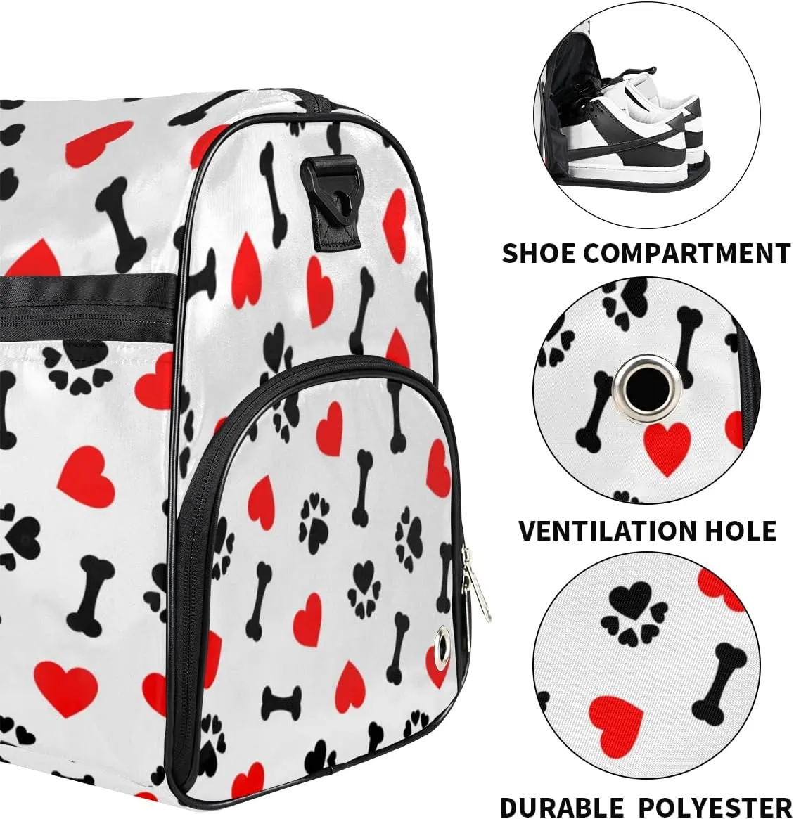 Dogs Paw Pattern Sports Gym Bag for Women Men Travel Duffel Bag with Wet Pocket & Shoes Compartment Waterproof Weekender Overnight Tote Carry on Bag Lightweight