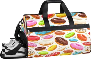 Donut Sports Gym Bag with Wet Pocket & Shoes Compartment Waterproof Workout Duffel Bag for Women and Men Weekender Overnight Duffle Bag Travel Carry-on Tote