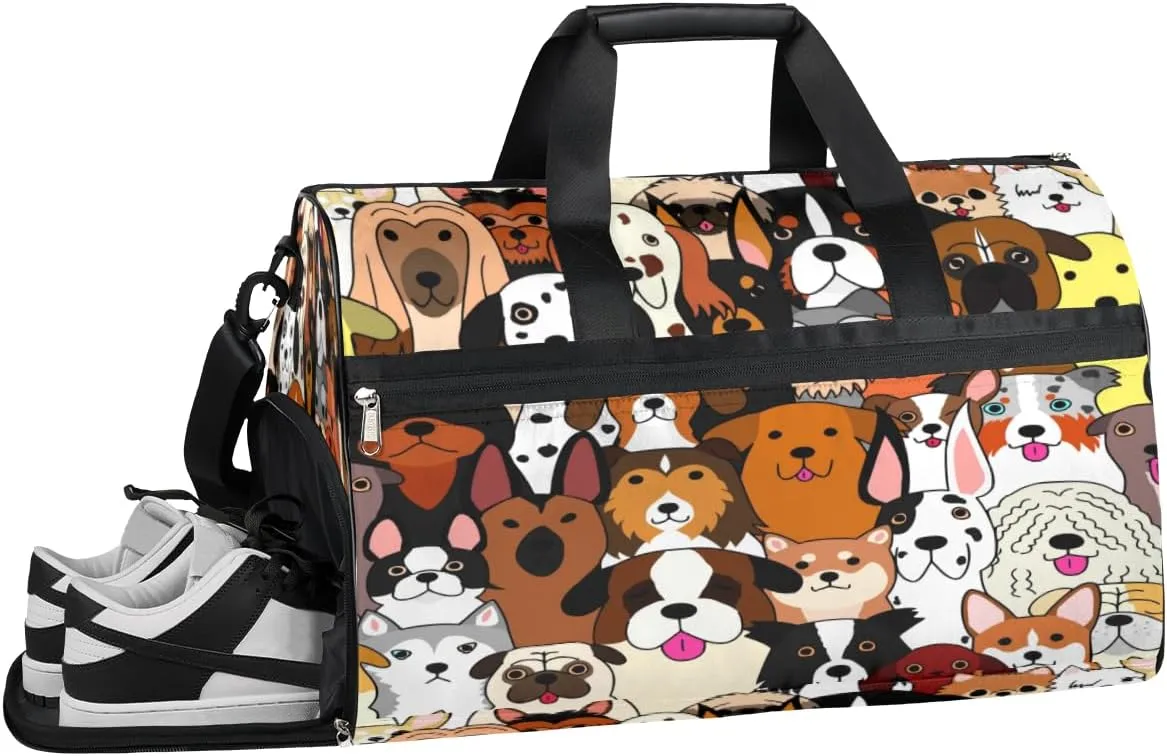 Doodle Dogs Colorful Sports Gym Bag with Wet Pocket & Shoes Compartment Waterproof Workout Duffel Bag for Women and Men Weekender Overnight Duffle Bag Travel Carry-on Tote