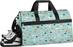 Dots Teal Cyan Sports Gym Bag for Women and Men Travel Duffel Bag Overnight Shoulder Bag Waterproof Workout Bag Portable Sports Tote with Shoes Compartment