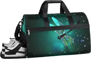 Dragonfly Grass Sports Gym Bag with Wet Pocket & Shoes Compartment Waterproof Workout Duffel Bag for Women and Men Weekender Overnight Duffle Bag Travel Carry-on Tote