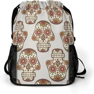 Drawstring Backpack 3D Print Lightweight Cinch Bag Compatible with Skull Pattern Gym Sack String Bag with Shoes Compartment and Small Zipper Pockets for Men Women