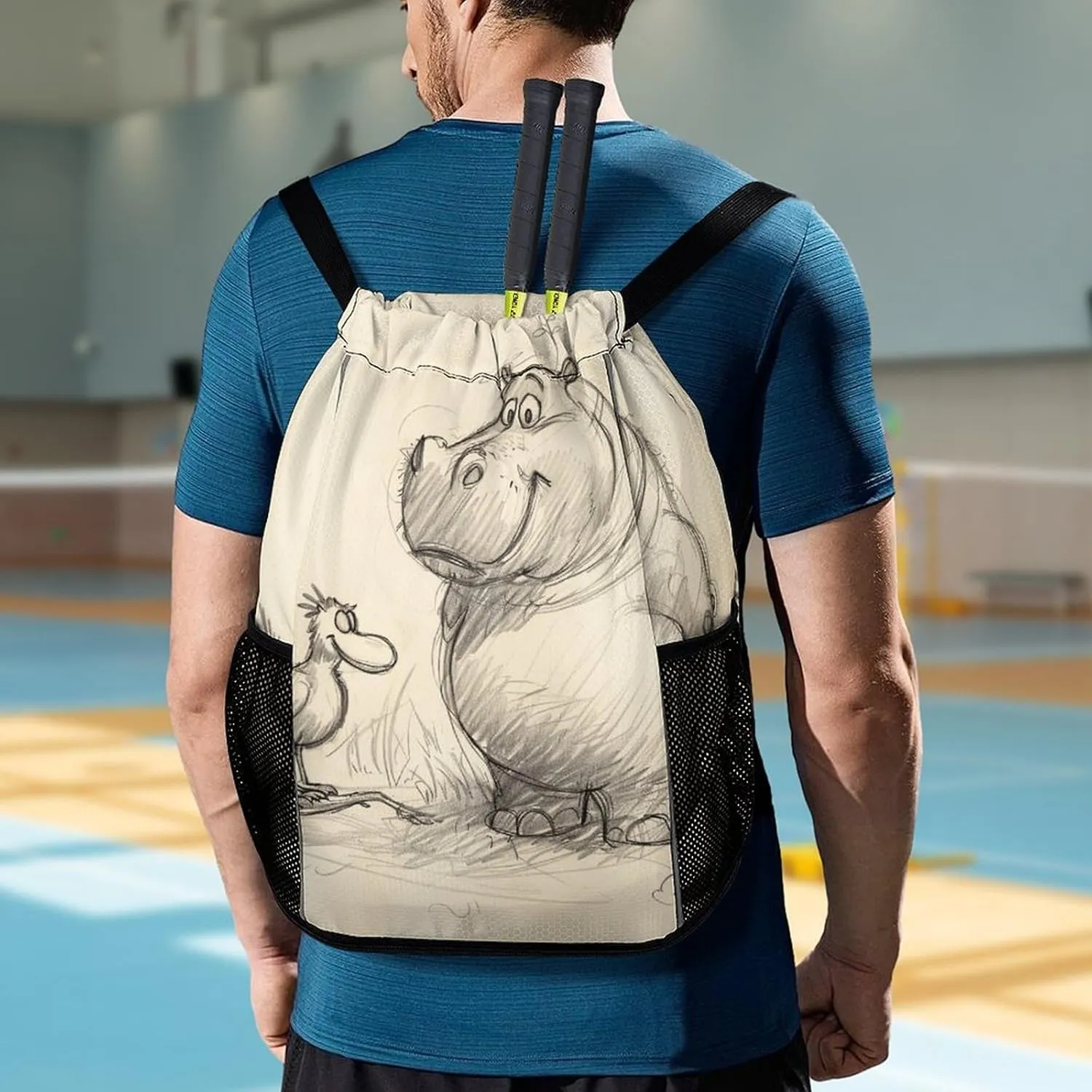 Drawstring Backpack,Animal Line Style Printed Drawstring Bags,String Backpack with Shoes Compartment And Wet Proof Pocket,Small Sports Gym Cinch Bags for Women & Men