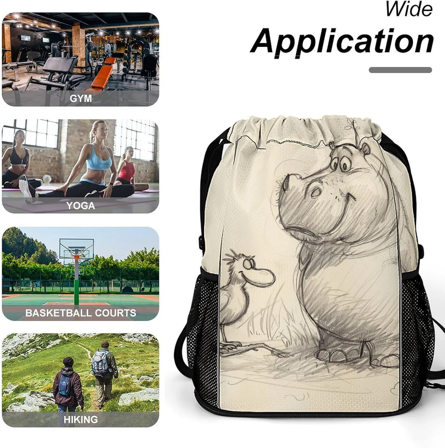 Drawstring Backpack,Animal Line Style Printed Drawstring Bags,String Backpack with Shoes Compartment And Wet Proof Pocket,Small Sports Gym Cinch Bags for Women & Men