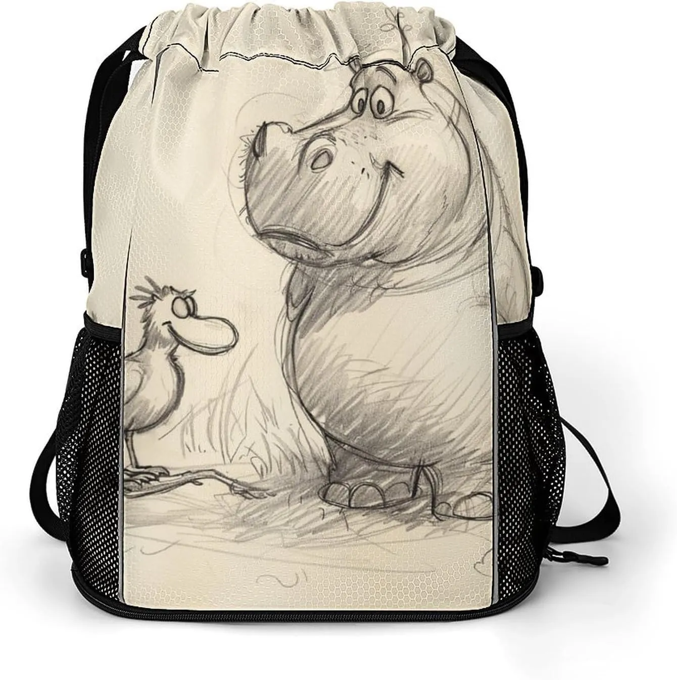 Drawstring Backpack,Animal Line Style Printed Drawstring Bags,String Backpack with Shoes Compartment And Wet Proof Pocket,Small Sports Gym Cinch Bags for Women & Men