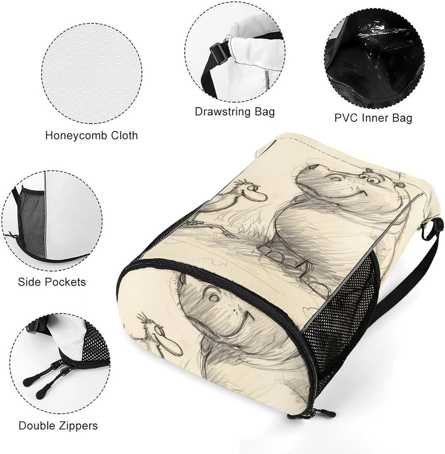 Drawstring Backpack,Animal Line Style Printed Drawstring Bags,String Backpack with Shoes Compartment And Wet Proof Pocket,Small Sports Gym Cinch Bags for Women & Men