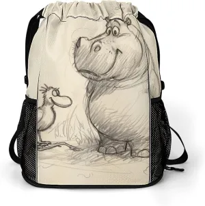Drawstring Backpack,Animal Line Style Printed Drawstring Bags,String Backpack with Shoes Compartment And Wet Proof Pocket,Small Sports Gym Cinch Bags for Women & Men