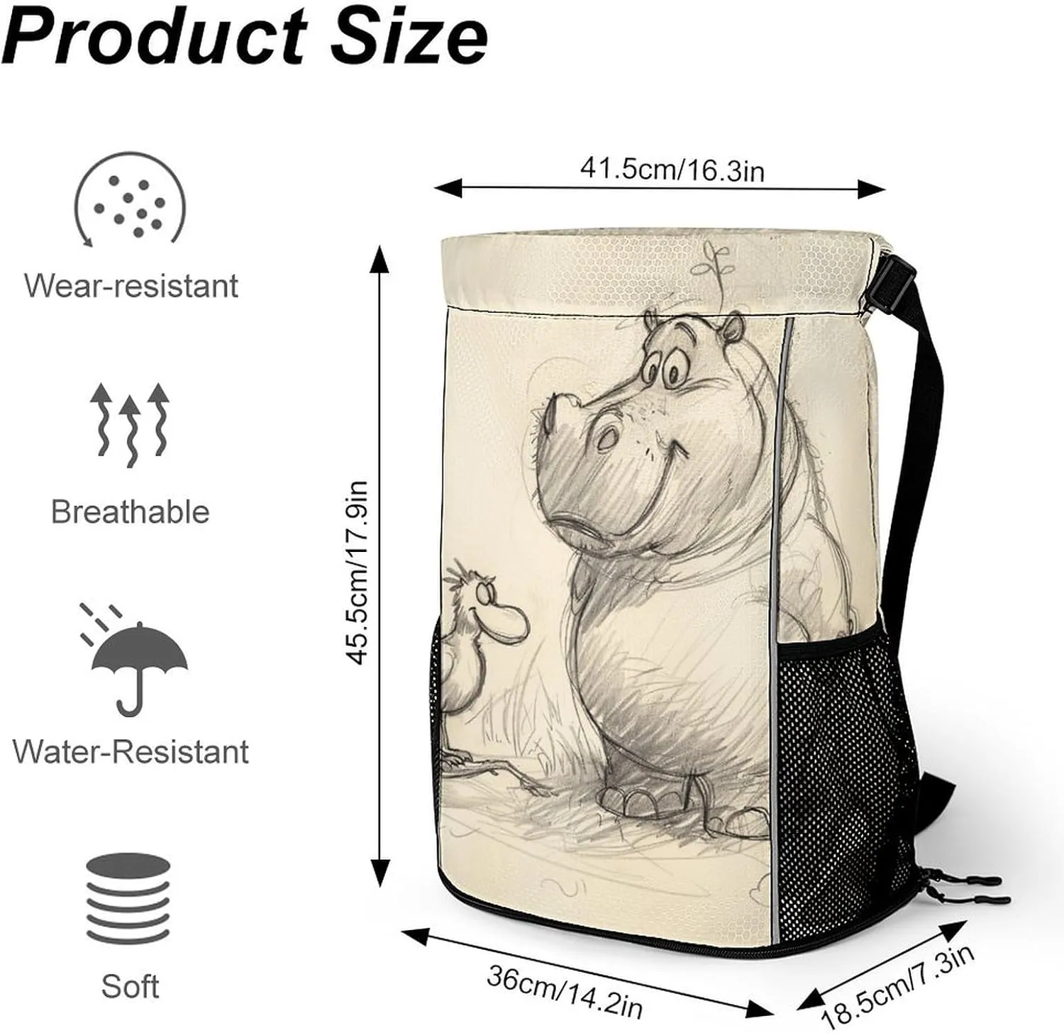 Drawstring Backpack,Animal Line Style Printed Drawstring Bags,String Backpack with Shoes Compartment And Wet Proof Pocket,Small Sports Gym Cinch Bags for Women & Men
