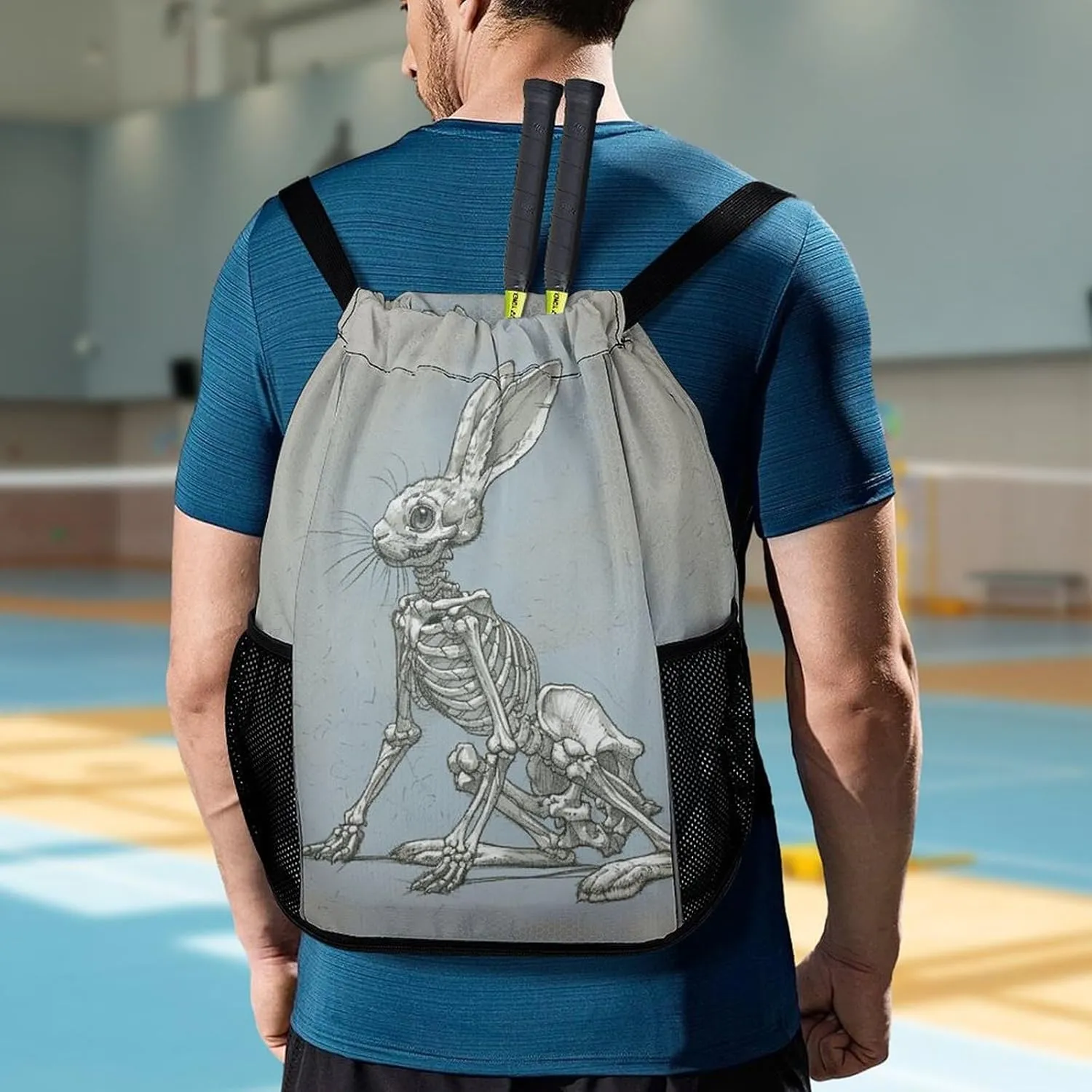 Drawstring Backpack,Animal Skeleton Painting Printed Drawstring Bags,String Backpack with Shoes Compartment And Wet Proof Pocket,Small Sports Gym Cinch Bags for Women & Men