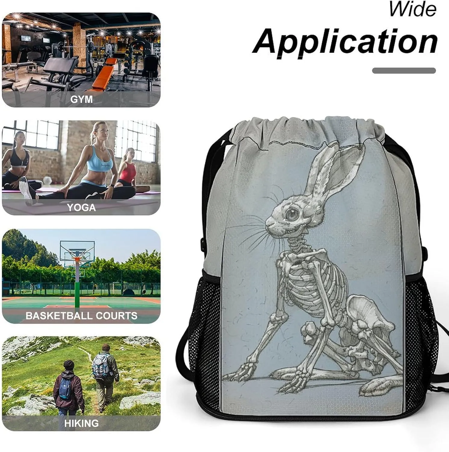 Drawstring Backpack,Animal Skeleton Painting Printed Drawstring Bags,String Backpack with Shoes Compartment And Wet Proof Pocket,Small Sports Gym Cinch Bags for Women & Men