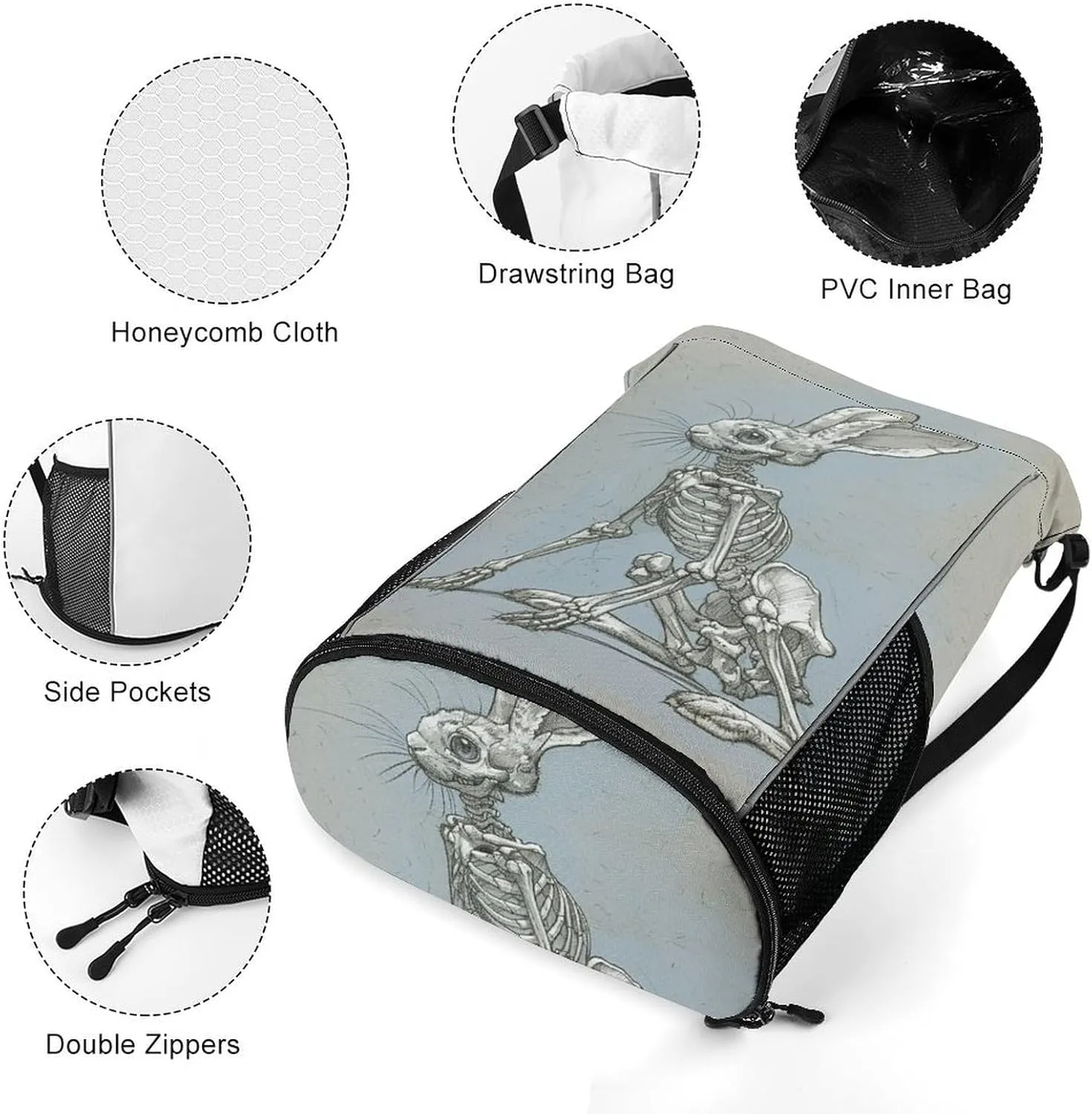 Drawstring Backpack,Animal Skeleton Painting Printed Drawstring Bags,String Backpack with Shoes Compartment And Wet Proof Pocket,Small Sports Gym Cinch Bags for Women & Men